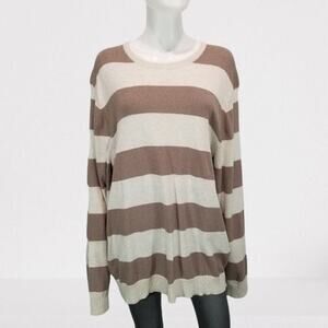 Tasso Elba Women's Bone Heather Striped Combo Sweater, Size: XXL, New